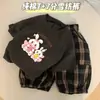 Conjunto de Verão de Algodão Puro de Manga Curta, Novo Estilo de Verão para Meninas e Bebês, Roupa Fina, Conjunto de Duas Peças com Camiseta e Calça Cropped