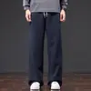 Outono e Inverno Novos Calças Esportivas Casuais de Tricô Patchwork Algodão Cintura Elástica Calças de Perna Reta Soltas Casal Moda Versátil