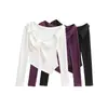 25260-26 Top de Verão Senso de Design Camiseta Lisa de Manga Longa Camada Base Feminina Irregular Puro Desejo Ombro a Ombro Curto