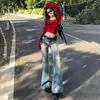 Jeans acampanados de tiro bajo retro americano lavados con una caída fluida, versátiles para principios de otoño, pantalones largos, disponibles en tallas extendidas, admite envío directo