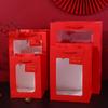 Bolsa de Papel Portátil con Ventana Roja Bolsa de Regalo Compañero Bolsa para Empacar Regalo de Cumpleaños Muñeca Flor Regalo Caja de Regalo