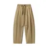 Calça Rumei para Uso Externo Estilo Japonês Simples com Cordão Cintura Elástica Perna Larga para Homens, Tendência Outono e Primavera Estilo de Rua Solta Casual Reta