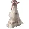 Saia de bolo com bordado de renda branca para mulheres, cintura alta, modeladora, saia longa de tule, saia de design nichado estilo francês