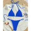 Nuevo traje de baño sexy para mujer, bikini de tres piezas de color liso, con cordones para atar, ajustado, para playa y aguas termales