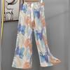 Calça de Pijama de Algodão e Seda Tendência 2025 para Mulheres, Pode Ser Usada Fora, Tamanho Grande Solta de Perna Larga com Estampa de Desenho Animado, Calça para Casa