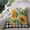 Envío Gratis Funda de Almohada de Girasol Primavera y Verano Floral Lino Estampado Cojín Lumbar Funda de Cojín Venta al por Mayor de Fábrica Funda de Cojín para Sofá