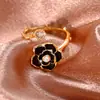 Anillo Abierto de Oro de 18K con Incrustaciones de Diamantes y Perla Negra de Goteo de Aceite para Mujer, Diseño de Nicho, Anillo Elegante y de Alta Gama