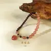 Pulseira de Cristal de Morango Natural com Contas Duplas de Granada, Pingente em Formato de Coração, Joias para Meninas Doces Venda por Atacado