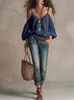 Top de color liso holgado de estilo nuevo europeo y americano transfronterizo para mujer, top casual sin hombros con tirantes y mangas abullonadas, estilo vacacional