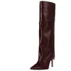 Botas femininas de moda europeias e americanas 2026 para comércio exterior, tamanhos grandes, outono e inverno, panturrilha larga, bico fino, salto agulha, perna reta, longas
