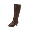 Botas Europeas y Americanas para Mujer de Tallas Grandes, Botas de Piel Puntiagudas, Tacones Altos de Amazon, Tacones de Aguja, Botas de Piel con Cremallera, Botas Altas