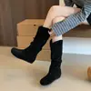 Botas retro de estilo coreano con punta redonda y tacón de bloque, botas altas de mujer, nuevas botas altas de suela gruesa para otoño e invierno 2026, botas de jinete estilo western