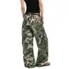 Calças jeans patchwork de camuflagem desconstruída com estampa de leopardo estilo americano para homens e mulheres, nova marca da moda para primavera e outono, calças de trabalho retas largas