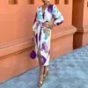 2026 Ropa de Otoño Nueva para Mujer Moda Transfronteriza Europea Americana Casual Elegante Estampada Camisa de Manga Larga Traje de Falda Larga