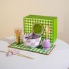 Conjunto de Cerâmica para Chá Matcha Conjunto de 7 peças Estilo Japonês Caixa Colorida Xadrez Tigela Matcha com Bico Chá Transfronteiriço ins Explosões