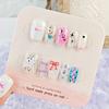 10 Piezas de Parches de Manicura Diamantados con Borde Rosa Codificados, Parches para Uñas Estereoscópicos de Oso y Lazo, Uñas Portátiles de Fototerapia Hechas a Mano