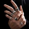 Anillo hip hop retro de personalidad oscura creativa retro europeo y americano Araña serpiente murciélago calavera serpiente de dos cabezas de 7 piezas
