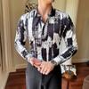 Camisa de manga larga con solapa para hombre, estilo retro urbano, con estampado digital, estilo transfronterizo, sin planchado, 3020