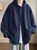 Suéter Cardigan Waffe de Veludo Cotelê Japonês Masculino Primavera e Outono Cor Sólida Com Capuz Solto Tendência Marca Jaqueta Jaqueta de Casal