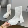Sandalias de Suela Gruesa Nuevas 2026, Moda de Verano Versátiles de Moda Botas Blancas de Malla de Caña Alta Estilo Británico para Mujer