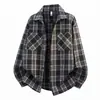 Camisa Masculina 2026 Outono Novo Estilo Estilo Hong Kong Solta Tamanho Grande Xadrez Escovado Manga Longa Camisa Top Masculino
