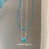Collar de Flor de Piedra Natural Turquesa Viento de Primavera Cadena de Clavícula Apilada Fresca de Principios de Primavera Nuevo 2025