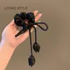 Estilo Leve de Luxo Laço de Cabelo Inspirado na Chanel, Novo Laço de Fita Preta para Rabo de Cavalo, Scrunchie Elástico Super Delicado
