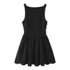 Atacado transfronteiriço primavera novo preto temperamento cintura sem mangas pequeno colete vestido slim gola careca saia