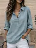 Camisa feminina de algodão e linho, solta e confortável, manga curta com gola de lapela, cor sólida, abotoada, nova para o outono, transfronteiriça europeia e americana da Amazon