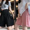 Shorts esportivos de verão finos plus size de cintura alta, soltos, modeladores, de seda gelada, perna larga, para mulheres