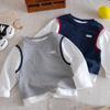 Camiseta de Manga Larga para Niños 2026 Ropa Infantil Primavera y Otoño Camiseta Base Falsa de Dos Piezas para Niños Camiseta de Algodón Puro para Bebés y Niños Pequeños Top para Niños Grandes