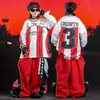 Ropa de Street Dance para Niños Ropa Fresca y Moderna Rayas Rojas 03 Ropa de Presentación Conjunto para Niños hiphop Ropa de Presentación para Niñas