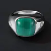 Anillo de Malaquita Europea y Americana Simple Clásico Personalidad Dominante Lujo Vintage Anillo al por Mayor Plata de Ley Anillo para Hombre