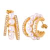 Joyería de Personalidad Estilo Frío Nicho Retro Aretes de Acero de Titanio con Diseño de Estilo Apilado Multinivel con Incrustaciones de Cuentas de Alto Brillo