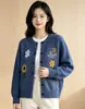Novo suéter de malha de cor sólida com gola redonda para outono com bordado de girassol, suéter feminino casual estilo coreano soltinho de manga longa