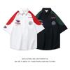 Camisa de Manga Corta Unisex Estilo Chino Parche de Letra Americana Color Block Retro Urbano Ins Suelta Oversized