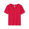 Verano 230g Hombro Derecho Corto Cuello en V Corto Slim Camiseta de Manga Corta para Mujer Americana Sexy Look Adelgazante de Cintura Top Versátil para el Día a Día