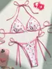 Nuevo traje de baño transfronterizo 2027 para mujer, con un estampado de cerezas pequeñas, conjunto de bikini para playa, costa y ropa de resort, adecuado para aguas termales