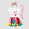 Nueva Falda Tutú Arcoíris de Dibujos Animados Europeos y Americanos Nuevo Traje de Falda para Niños Camiseta de Algodón Más Accesorios de Malla