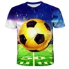 2026 Nueva Camiseta de Manga Corta con Estampado 3D de Patrón de Fútbol Iridiscente Suelta para Hombres y Niños Nueva Moda Camiseta Corta
