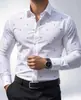 Camisa de Manga Larga con Estampado Pequeño Lavable Resistente a las Arrugas Corte Ajustado Camisa de Vestir Versátil para Viaje de Negocios Casual Banquete