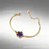 Pulseira de Aço Inoxidável Flor de Cinco Folhas com Zircônia Liga Eletrodepositada 18K com Strass Pulseira da Moda para Celebridade da Internet Pulseira Versátil Personalizada