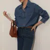 Camisa de Mezclilla para Mujer, Silueta Retro Estilo Hong Kong, Chaqueta Camisa Azul Lavado, Top Chic Estilo Coreano, Azul Claro para Mujer