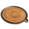 Base de Vaso de Rattan Antiga de Outono Rattan Redonda Grande Criativa Combinando Cerâmica Armazenamento de Água Base para Vaso Acessórios para Cerimônia do Chá Feitos à Mão Chineses