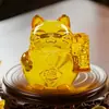 Atacado de Fábrica Ornamento Gato da Sorte de Vidro para Balcão de Loja, Ornamento Gato da Sorte de Cristal com Base Giratória