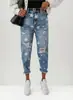 [Personalización de Jeans] Pantalones Rectos Sueltos de Pierna Ancha Transfronterizos Latinoamericanos Ropa de Denim Elástico de Algodón Europea y Americana Personalización