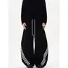 Calça de Moletom Listrada Color-Block de Perna Larga Estilo Streetwear Americano para Homens e Mulheres, Fina para Primavera e Verão, Tamanho Plus, Casual e Drapeada