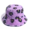 Estilo K de Otoño e Invierno Sombrero de Pescador con Estampado de Margarita Felpa Popular Versátil Viaje Cálido Sombrero de Copa de Piel de Conejo