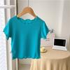 Camiseta de verano de manga corta para niña, estilo occidental, personalizada, de marca de moda, estilo coreano, color caramelo, con borde de oreja de madera, seda helada, media manga