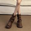 Botas Martin Retrô Marrons Melard de Solado Grosso para Mulheres 2025 Novo Outono Versátil Aumento de Altura Calças Empilhadas